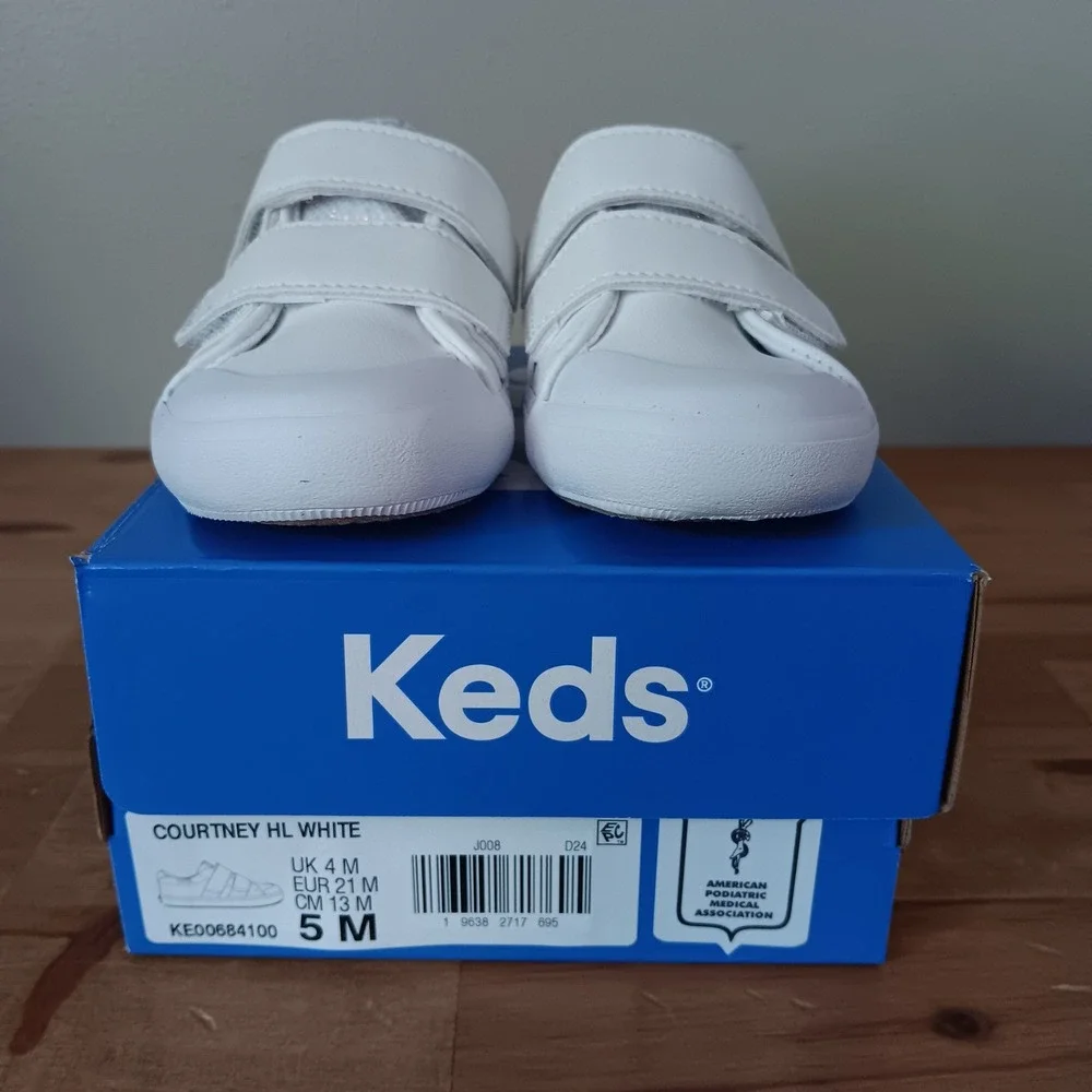 Keds Courtney HL Sneakers Kids 5M White New Iridescent Glitter Hook and Loop